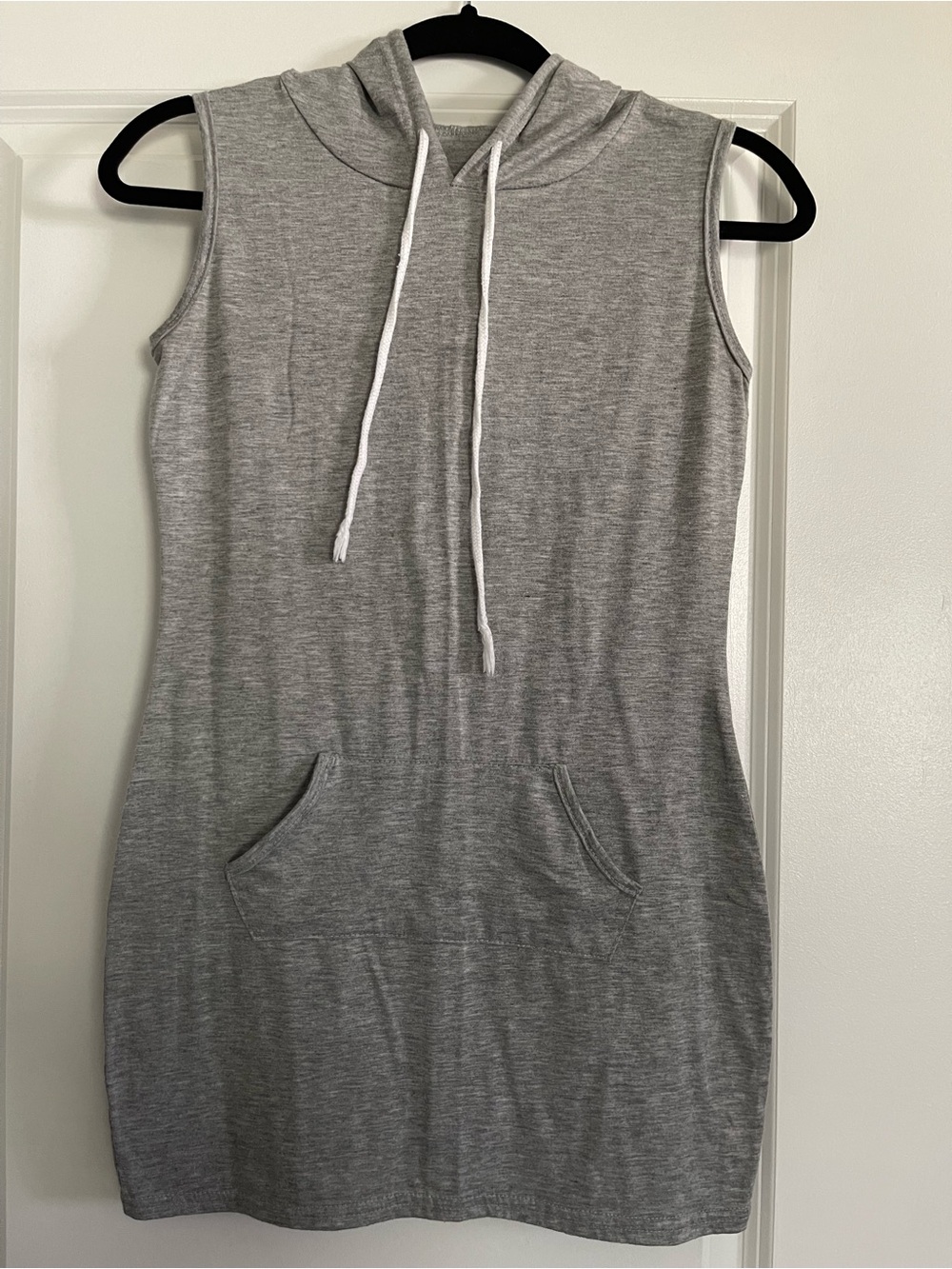 Source Unknown Gray Sleeveless Hoodie Mini Dress with White Drawcords